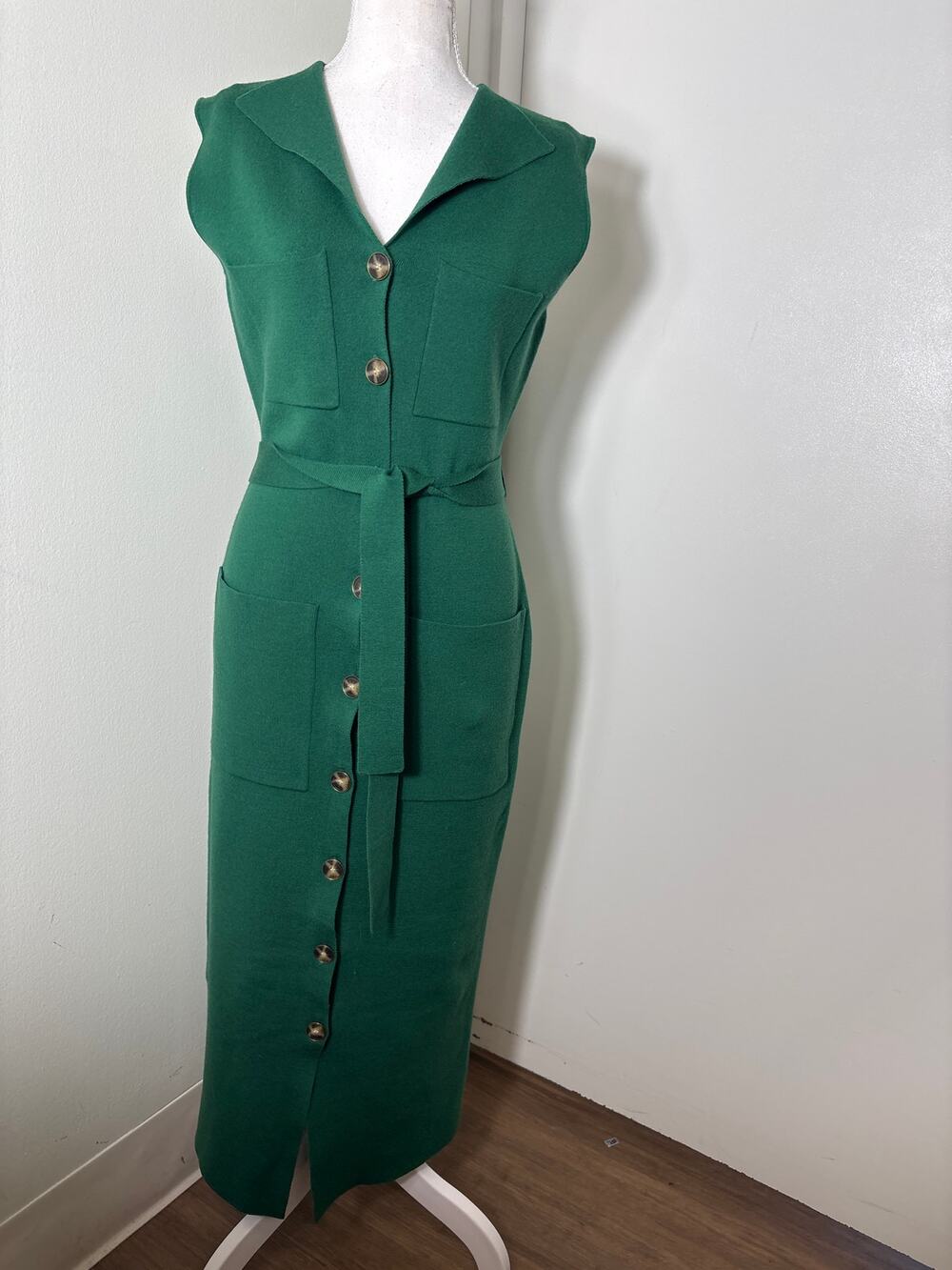 NWT Pearl Forest Green Sleeveless Knit Vest Dress Sz S